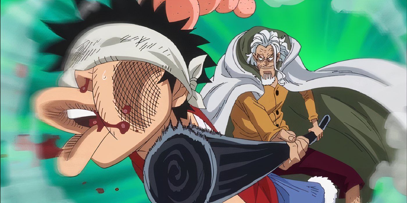 Raleigh strikes Luffy during one of their training sessions in One Piece.