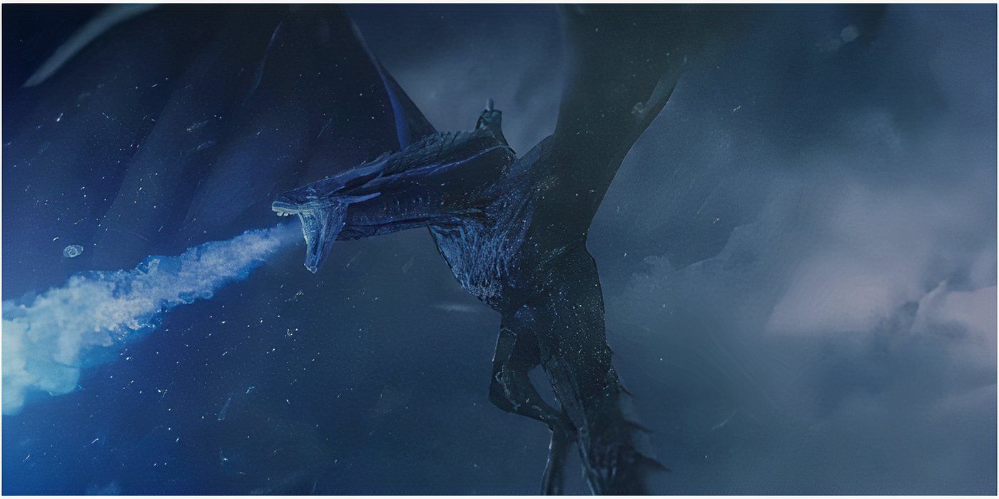 Viserion and the Night King in Game Of Thrones.