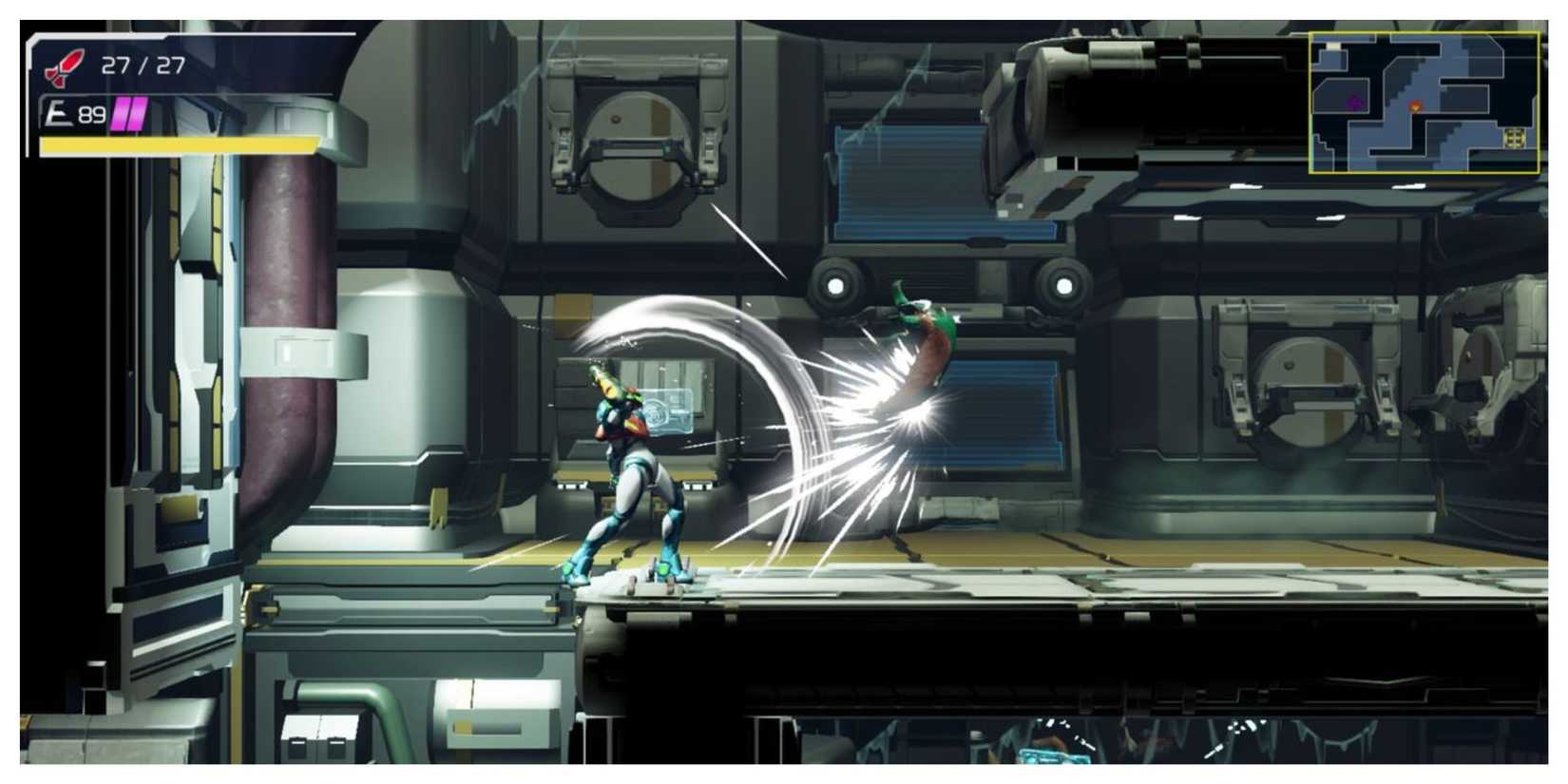 Metroid Dread - IGDB Screenshot (Fighting An Enemy)
