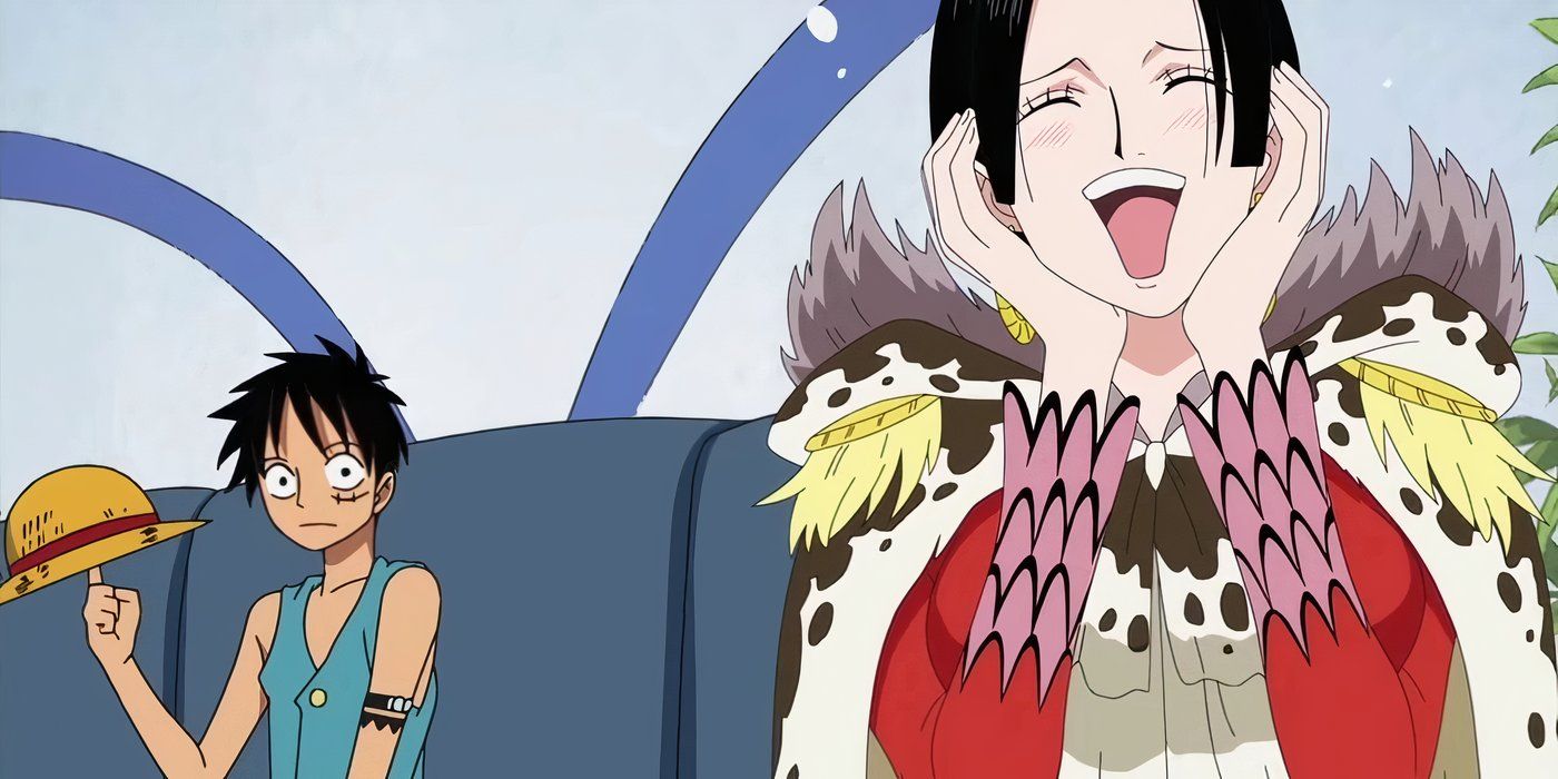 Boa Hancock gushes over Luffy on a Marine battleship in One Piece.