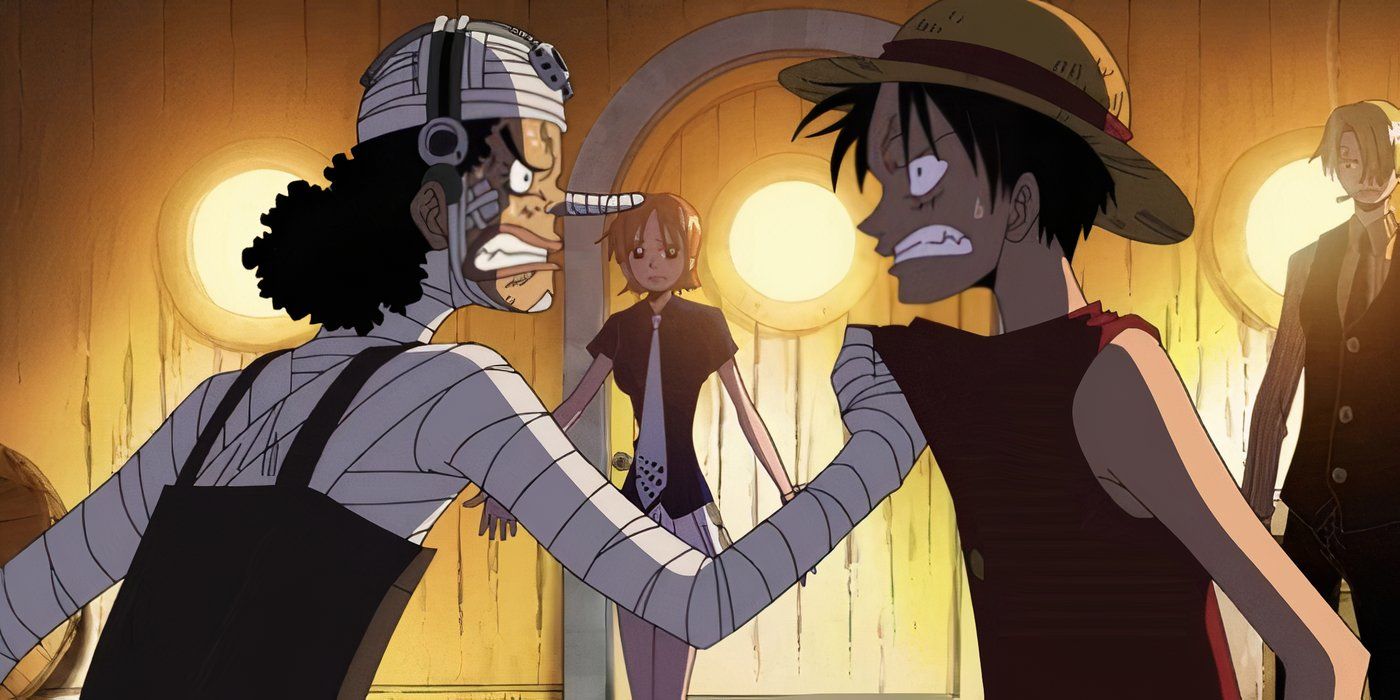 Usopp and Luffy have a serious argument during One Piece's Water 7 arc.