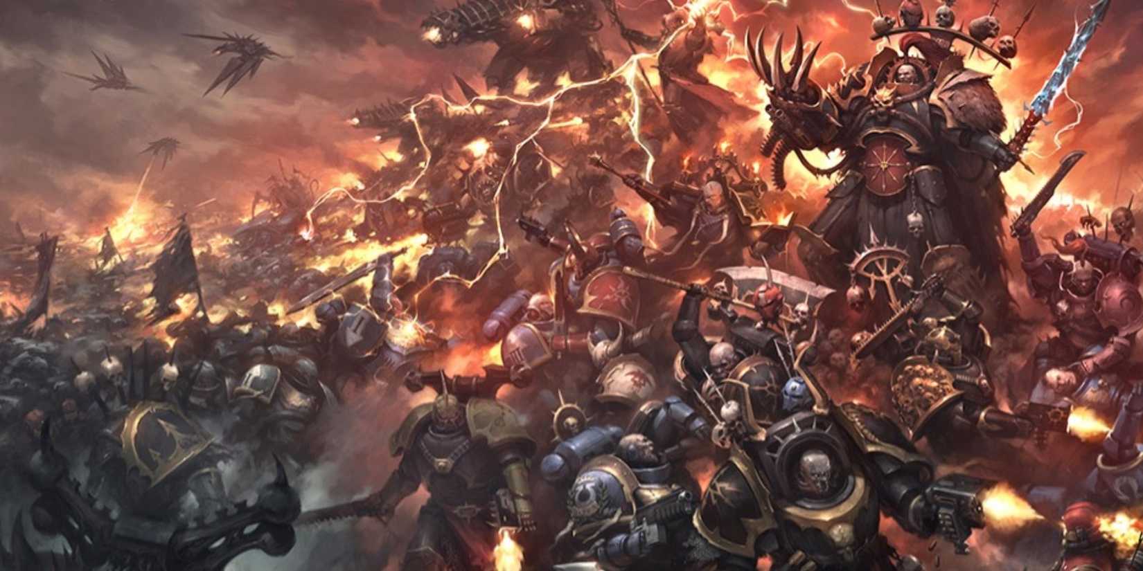 Warhammer 40k: 7 Reasons to Play Chaos Space Marines an army of chaos space marines fights with abaddon 