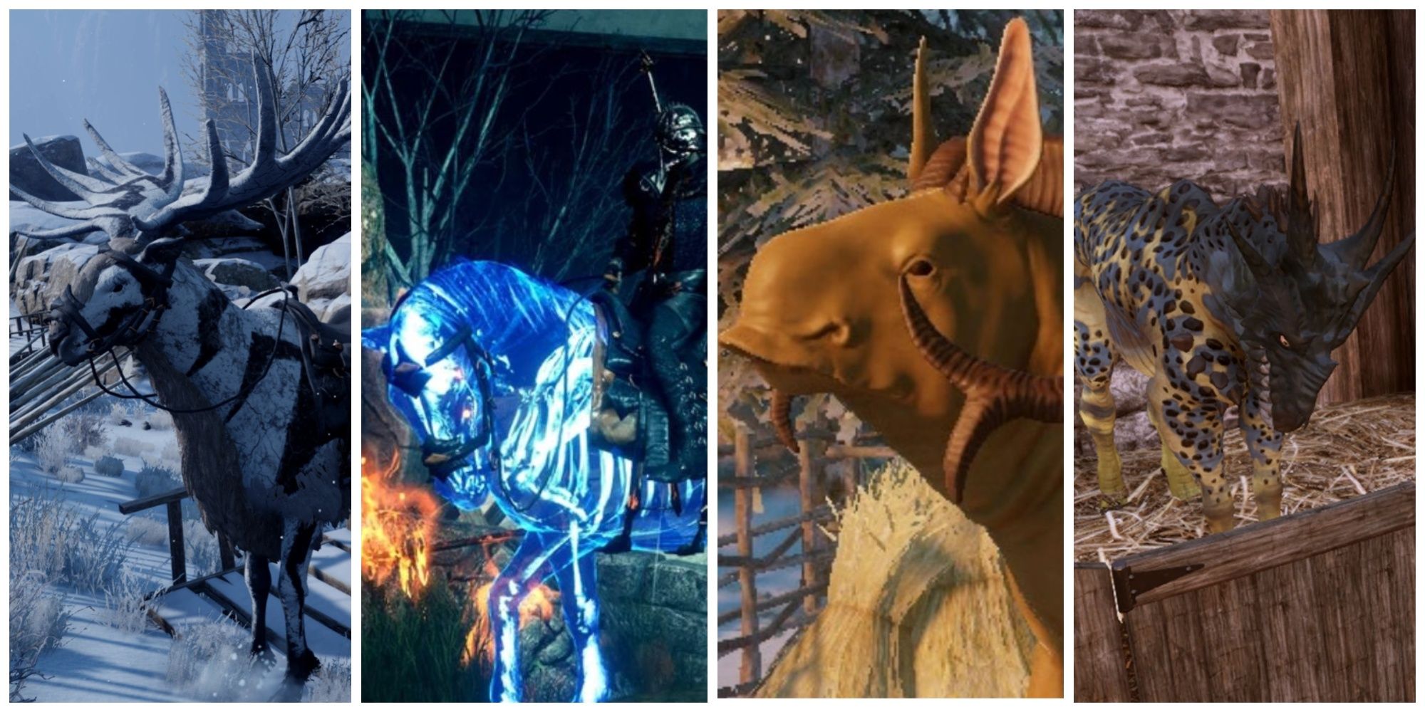 A collage of some of the mounts you can obtain in Dragon Age Inquisition 