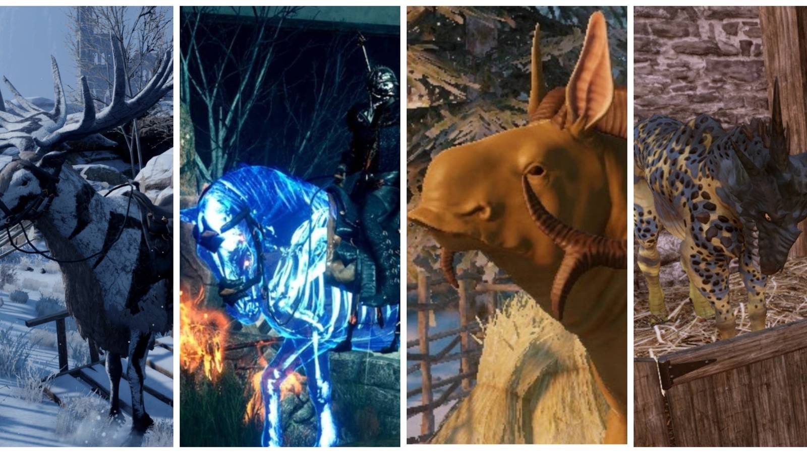 A collage of some of the mounts you can obtain in Dragon Age Inquisition 