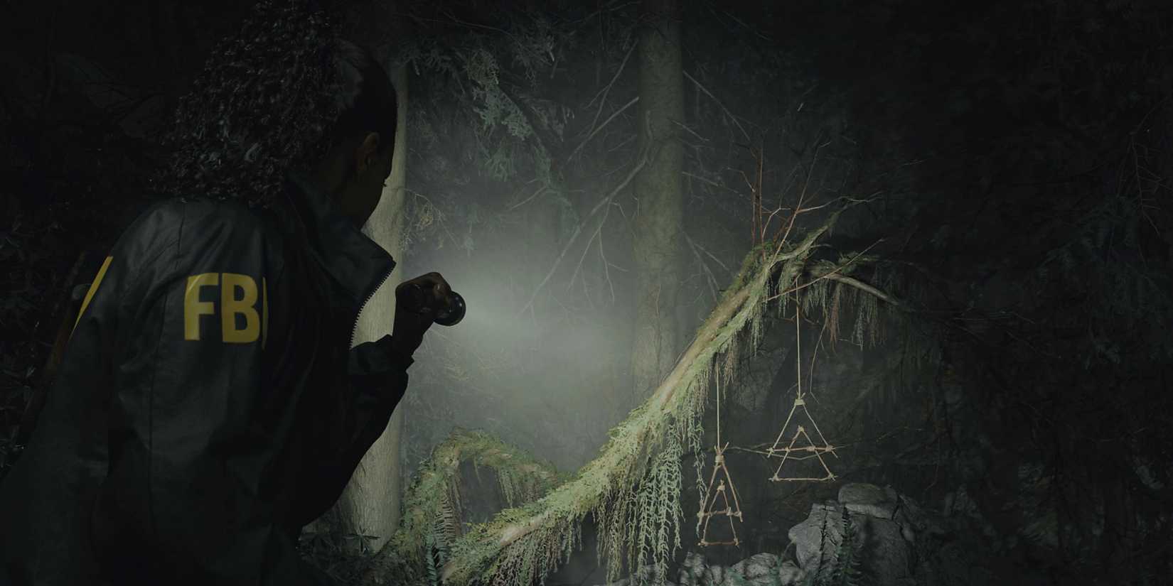 10 Best Third-Person Horror Games, Ranked A cop discovers strange hanging symbols in the woods