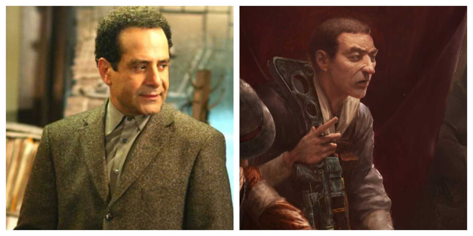 Tony Shalhoub, portraying Adrian Monk; Official Fallout/MTG Trading Card Art of Aradesh, The Founder