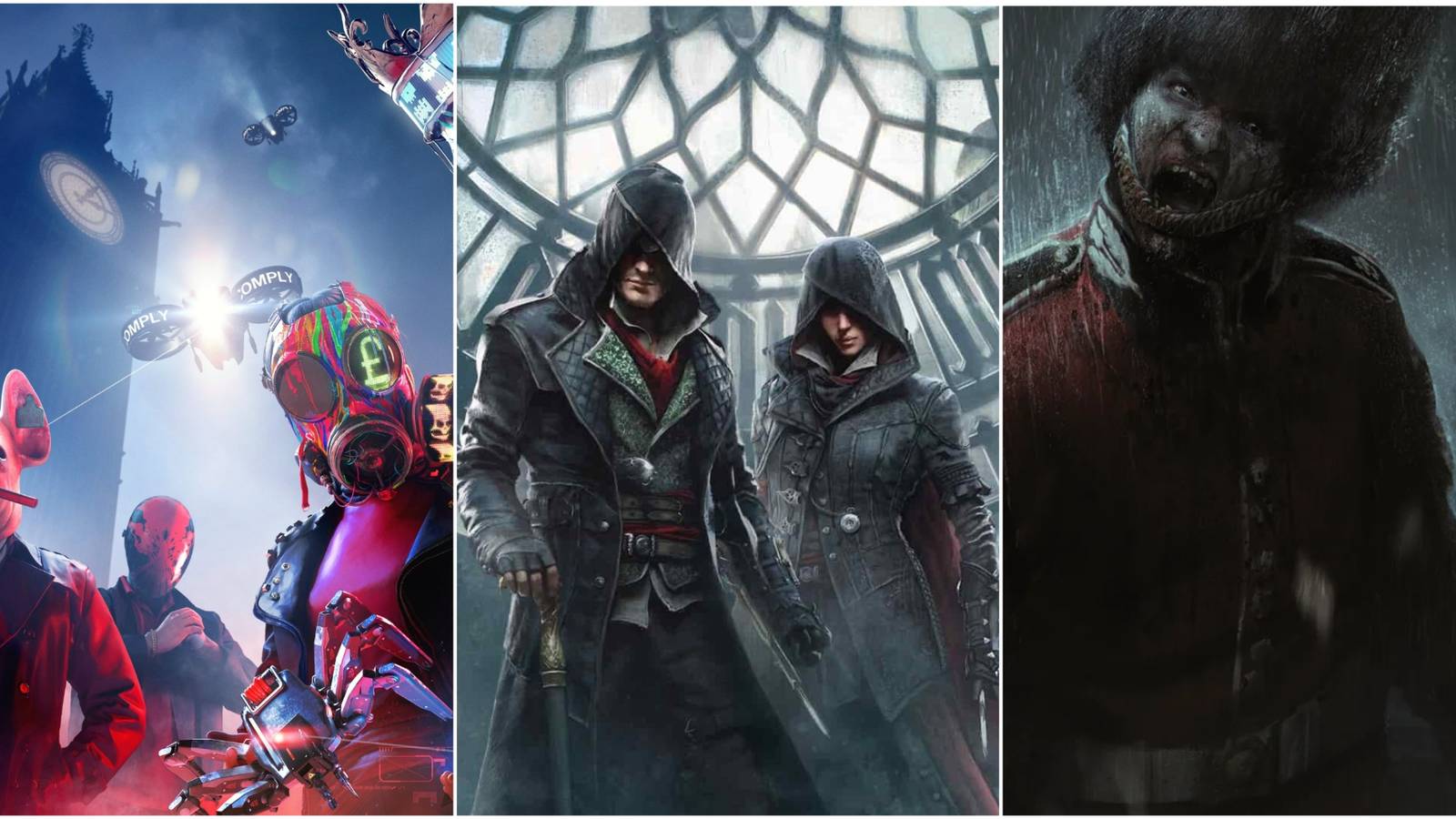 A collage of characters from ZombiU, Watch Dogs: Legion and Assassin's Creed: Syndicate