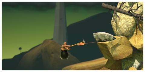 Getting Over It With Bennett Foddy - Steam Screenshot (Swinging On A Paddle)