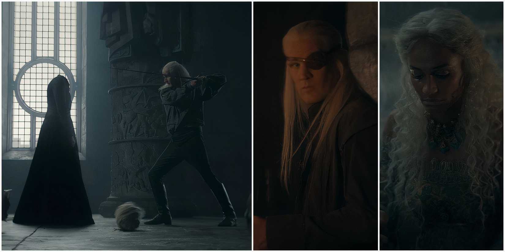 Daemon Targaryen's visions of Rhaenyra, himself dressed as Aemond and Laena Velaryon in House of the Dragon.