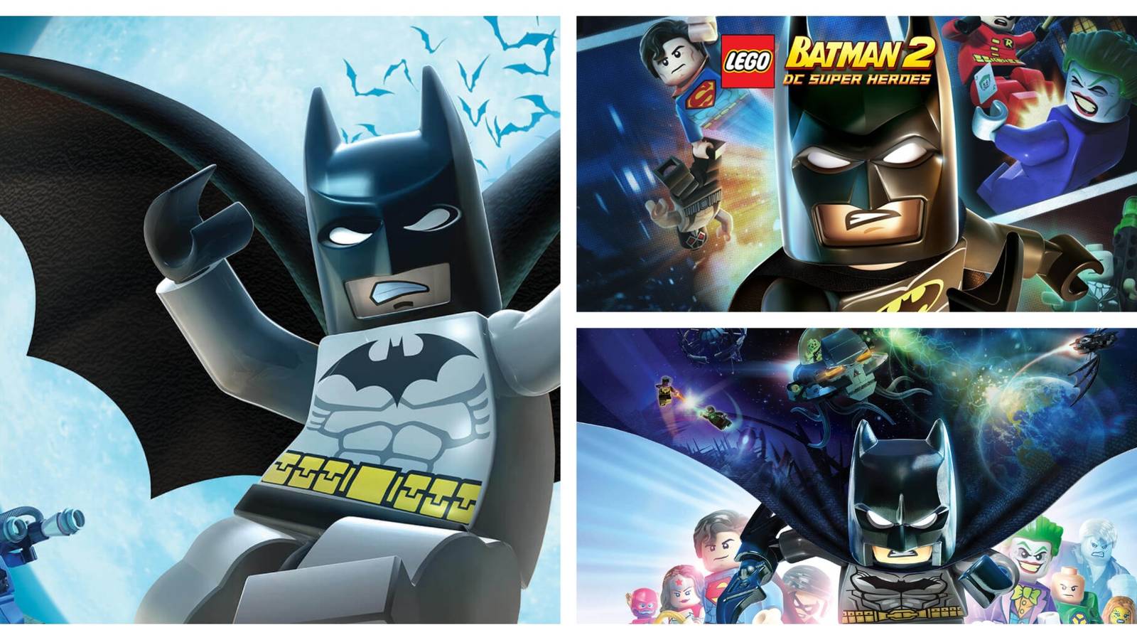 The graphics of each lego batman game, each showing batman in a dynamic pose