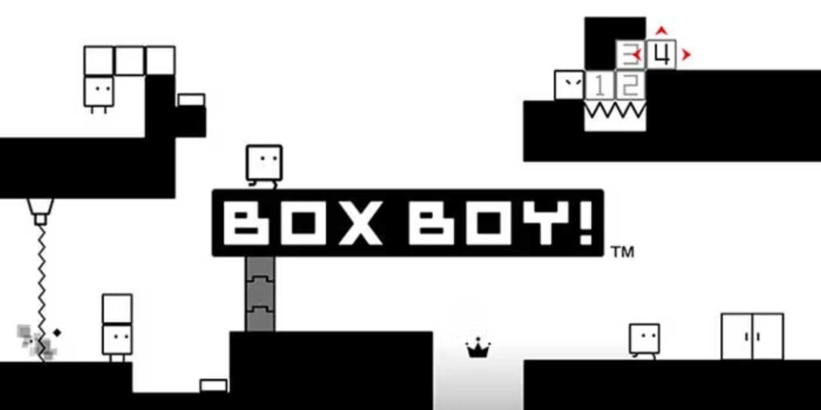 Main character Qbby as he overcomes the obstacles with boxes.