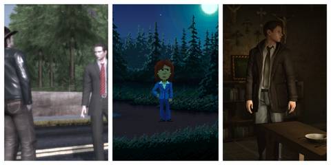 A Split Image Of The Best Games Where You Play As An FBI Agent (Deadly Premonition, Heavy Rain, Thimbleweed Park)