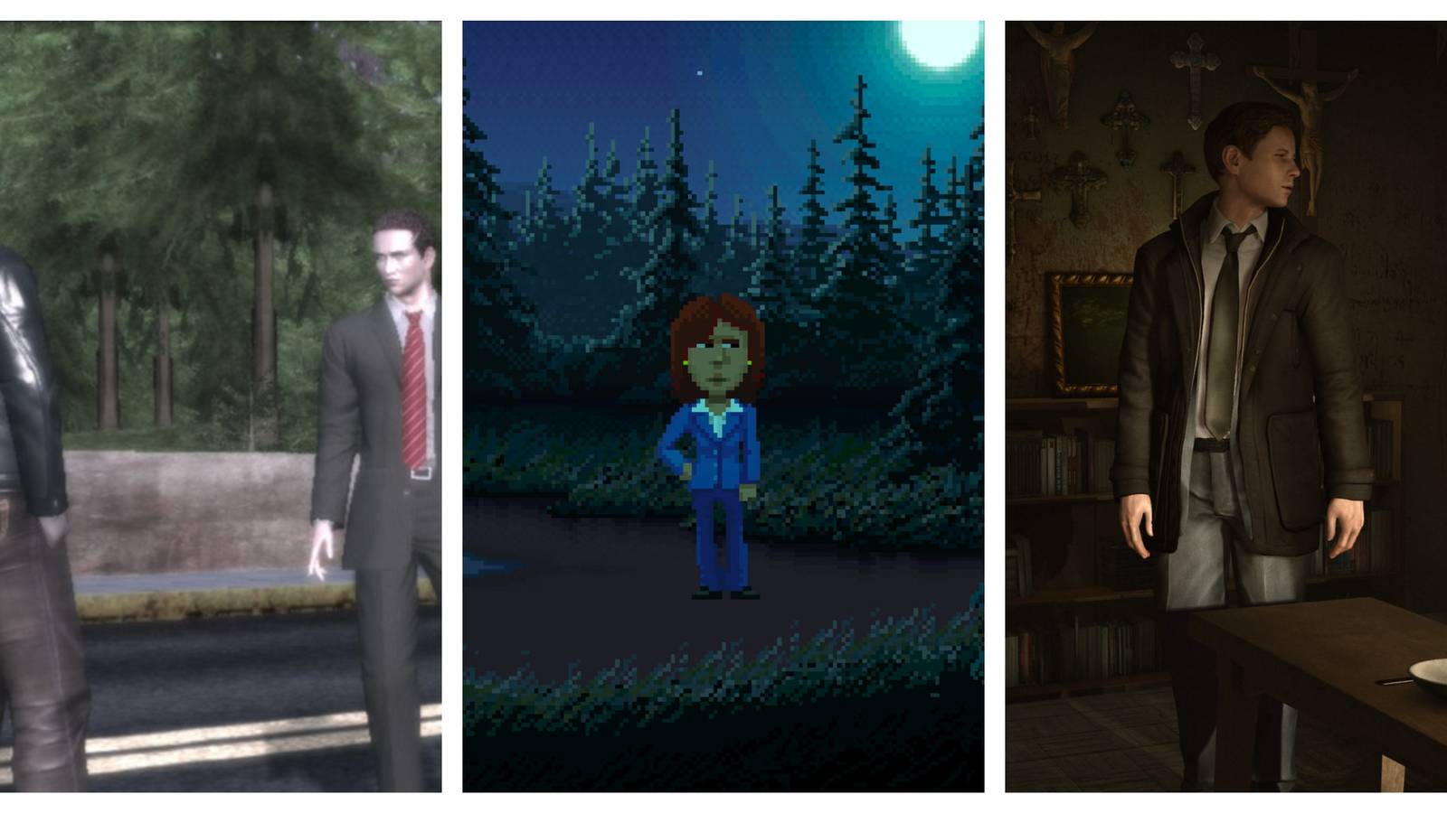A Split Image Of The Best Games Where You Play As An FBI Agent (Deadly Premonition, Heavy Rain, Thimbleweed Park)