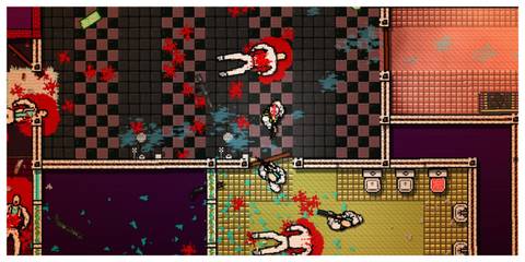 Hotline Miami - Steam Screenshot (Looking At An Enemy Through A Door)