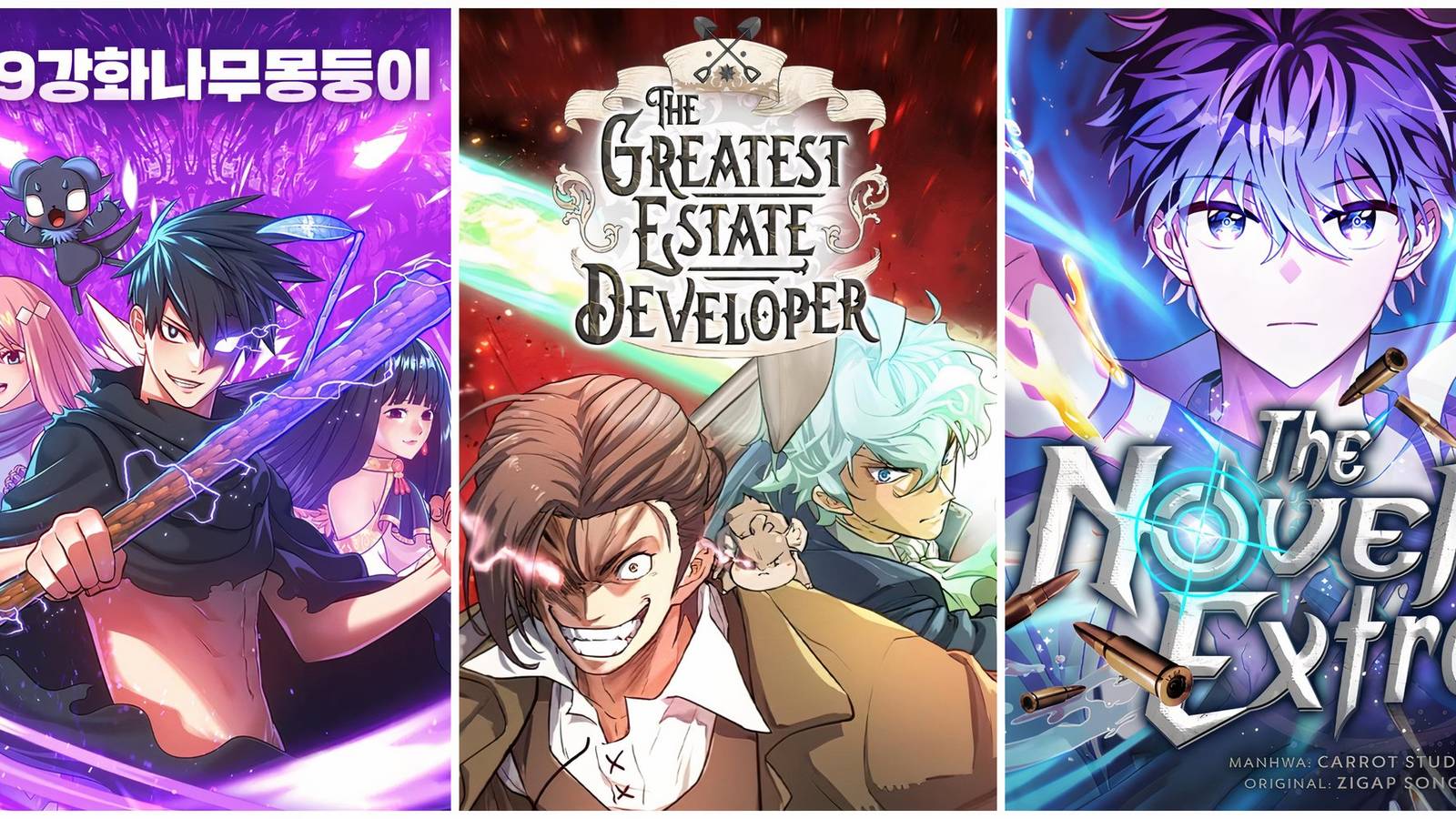 8 Most Unusual Weapons In Manhwa, Ranked cover with manhwa +99 wooden stick, the greatest estate developer, and the novel's extra
