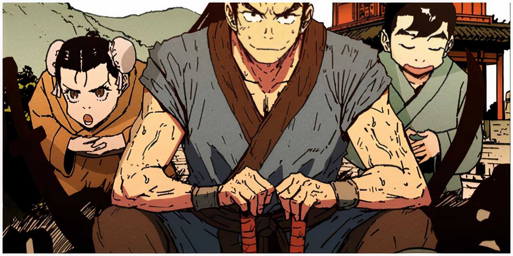 Peerless dad manhwa cover Ga-Jang No holding batons and sitting with his children