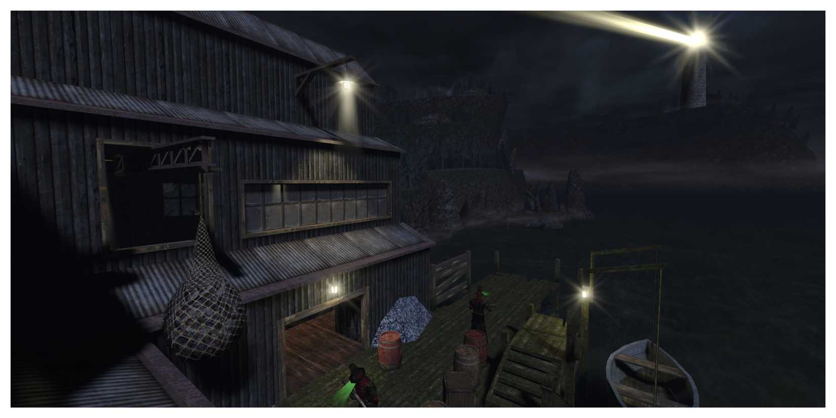 Gloomwood - Steam Screenshot (Looking Down At Some Guards)