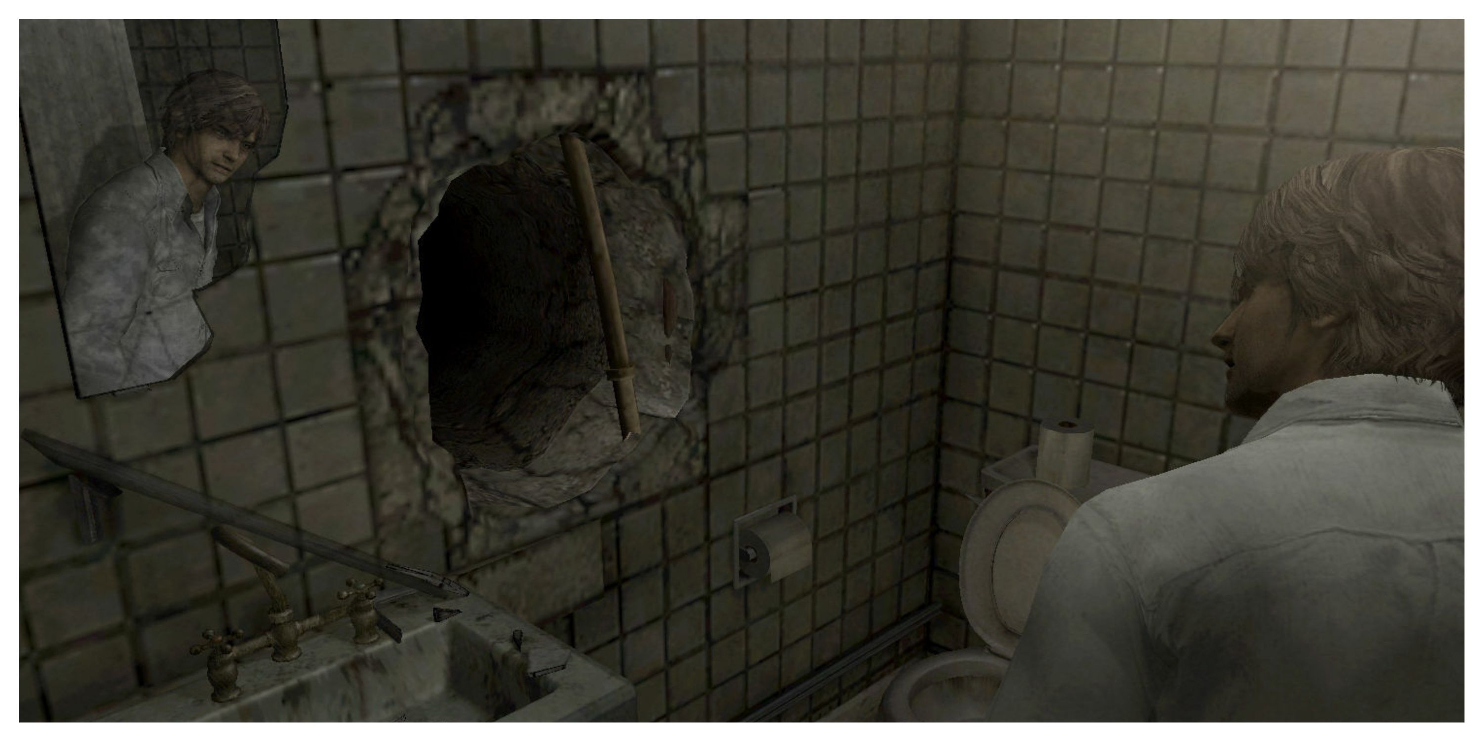 Silent Hill 4: The Room - GOG Screenshot (Looking At A Hole In The Wall)