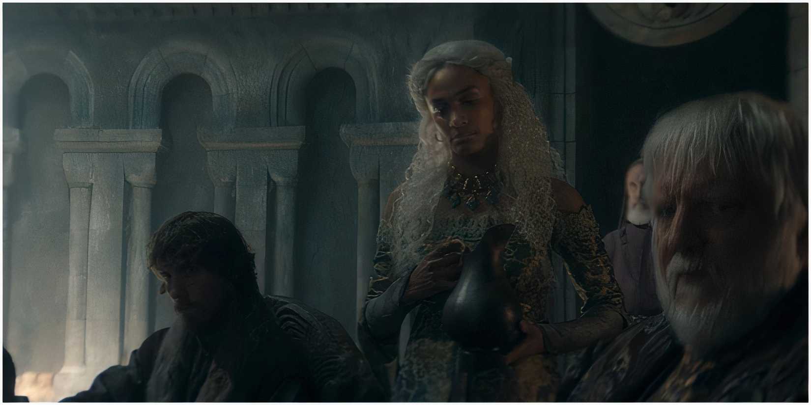 Paxter Strong, Laena Velaryon, and Simon Strong in House of the Dragon.