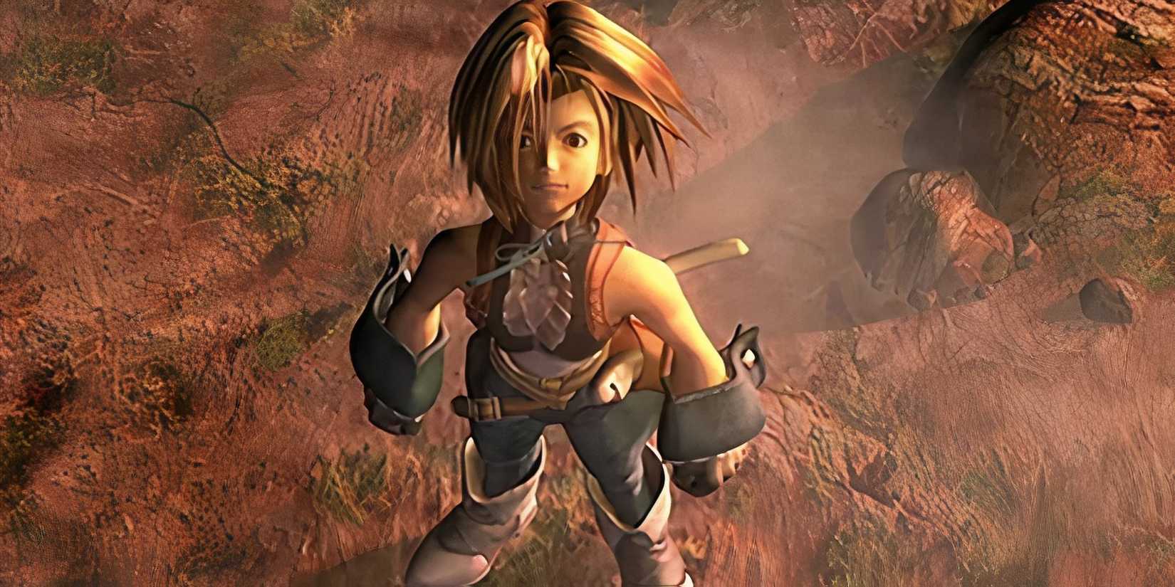 Zidane looking up at the camera in a desert