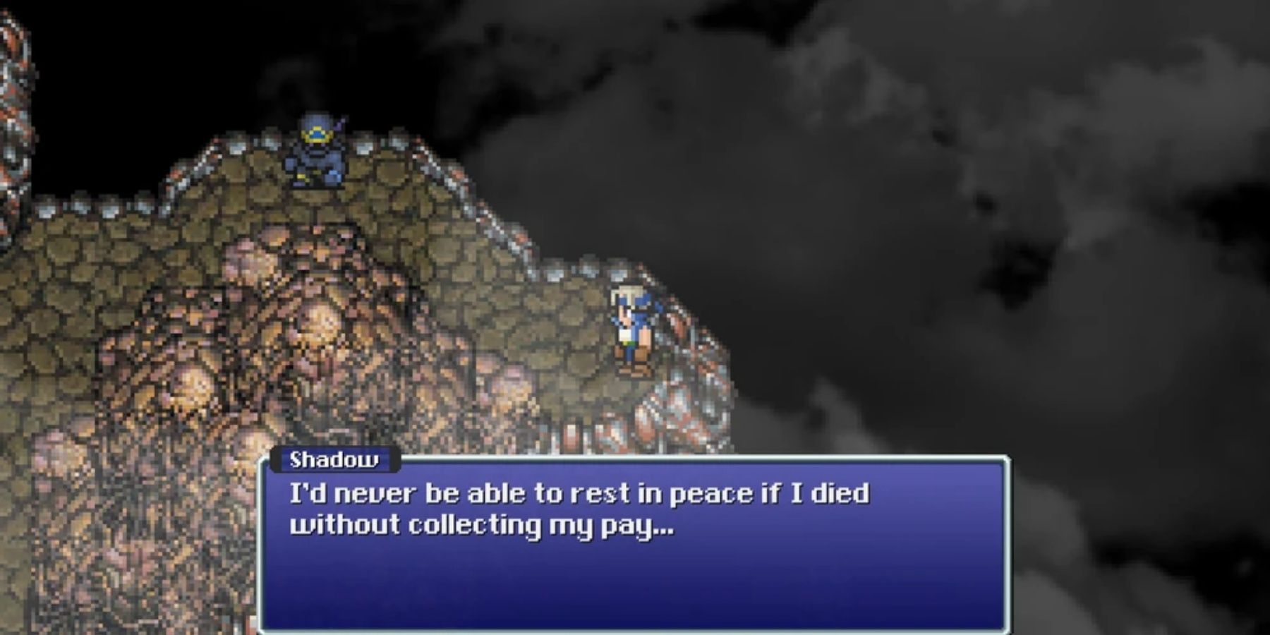 Shadow talking about death in Final Fantasy 6