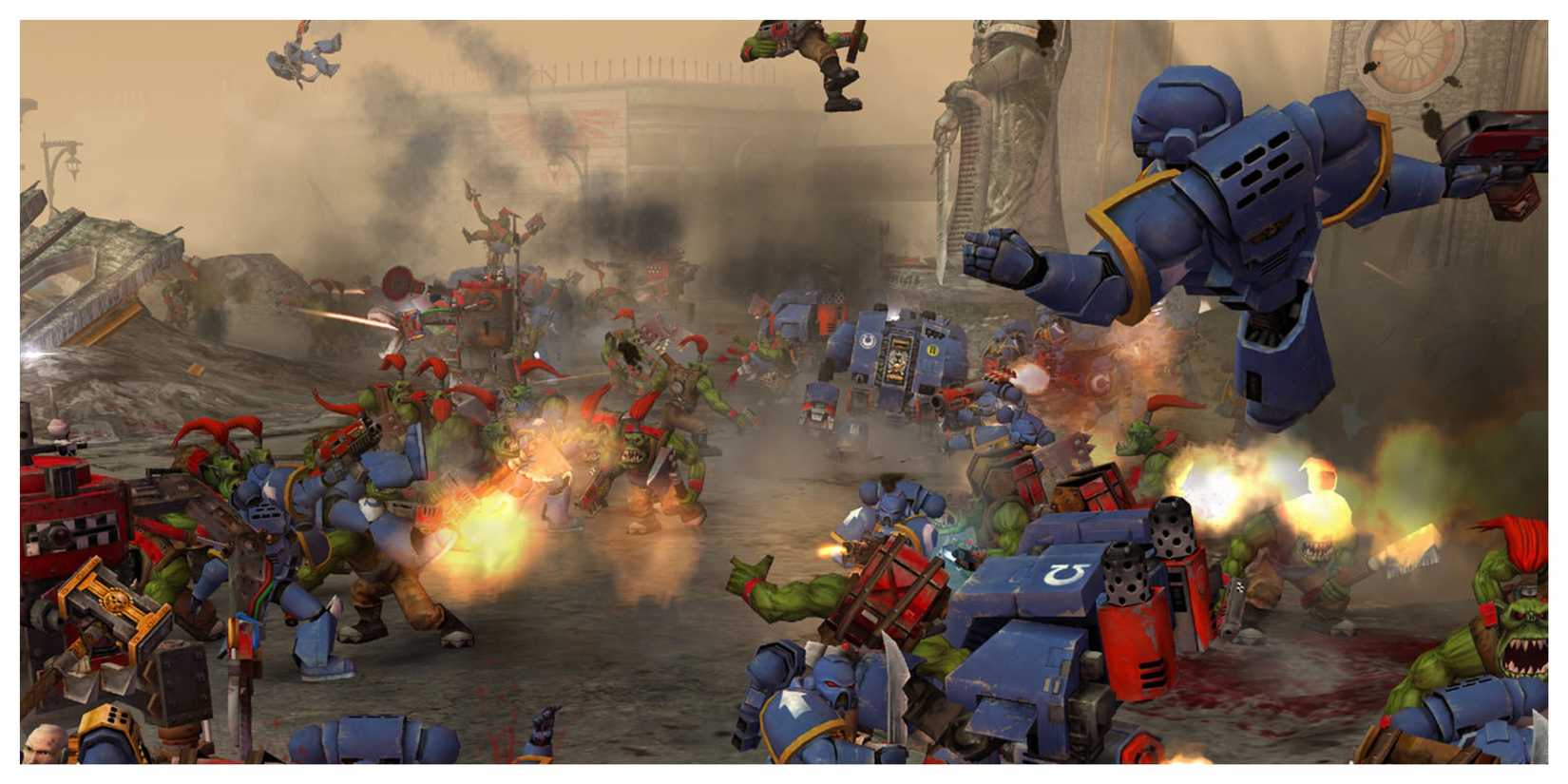 Warhammer 40,000: Dawn Of War - Steam Screenshot (Orcs Fighting Space Marines)