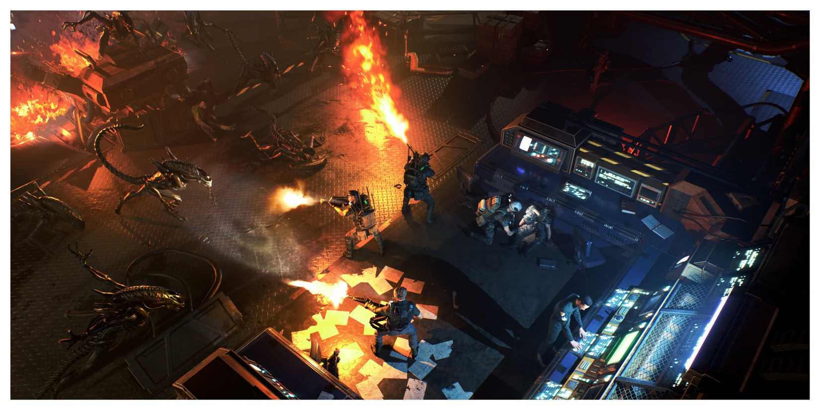 Aliens: Dark Descent - Steam Screenshot (Fighting Off Xenomorphs)
