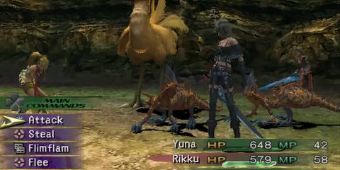 Battle with a chocobo and insects in Final Fantasy 10-2