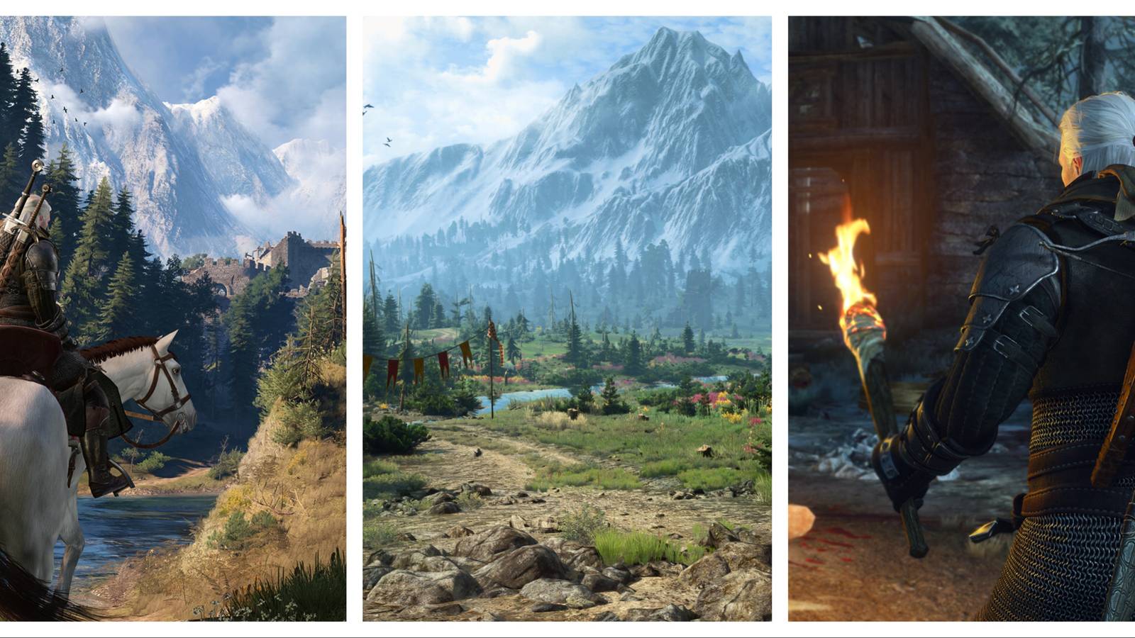 Outdoor scenery geralt with a torch and roach