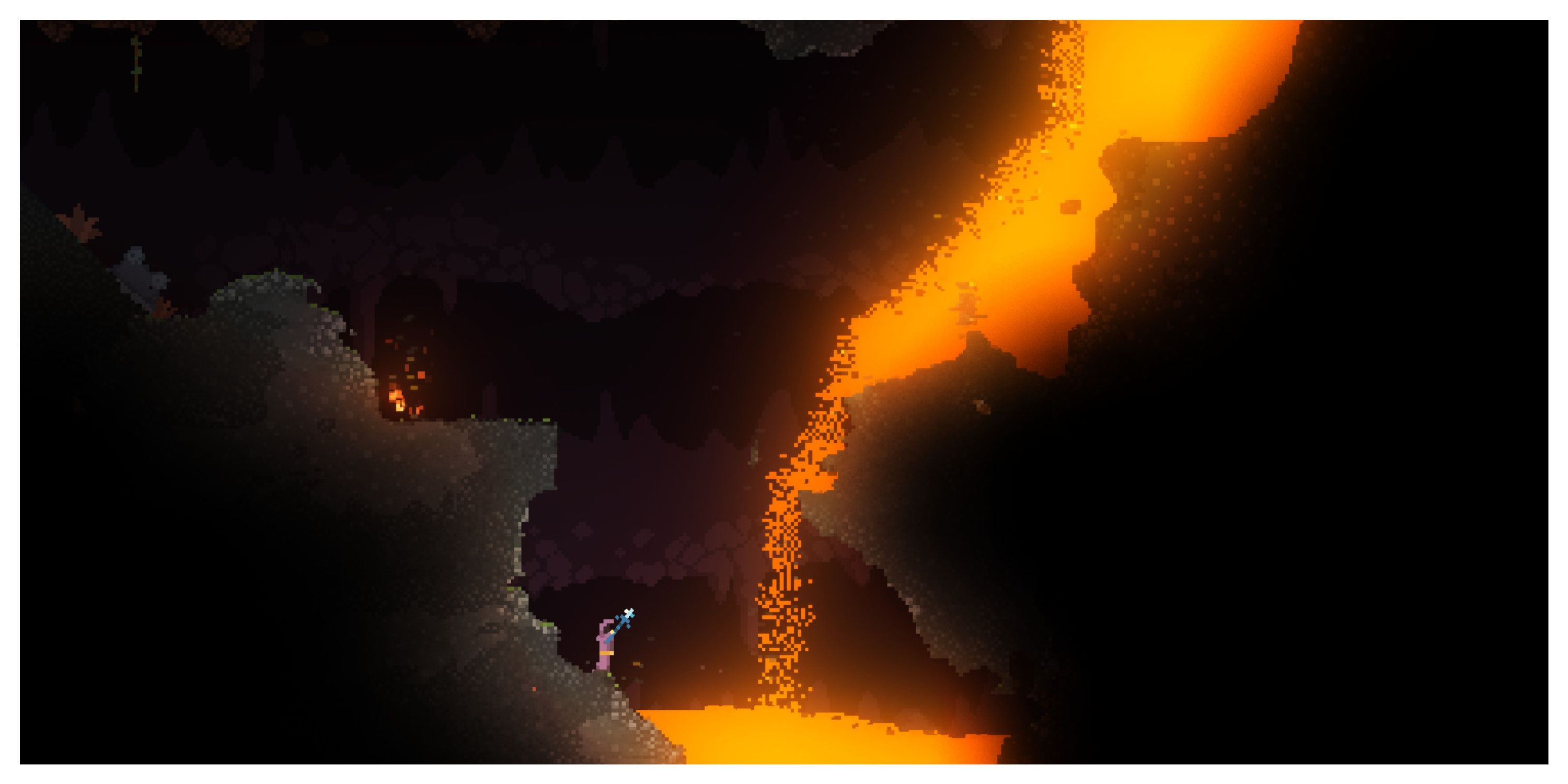 Noita - Steam Screenshot (Watching Lava Flow)