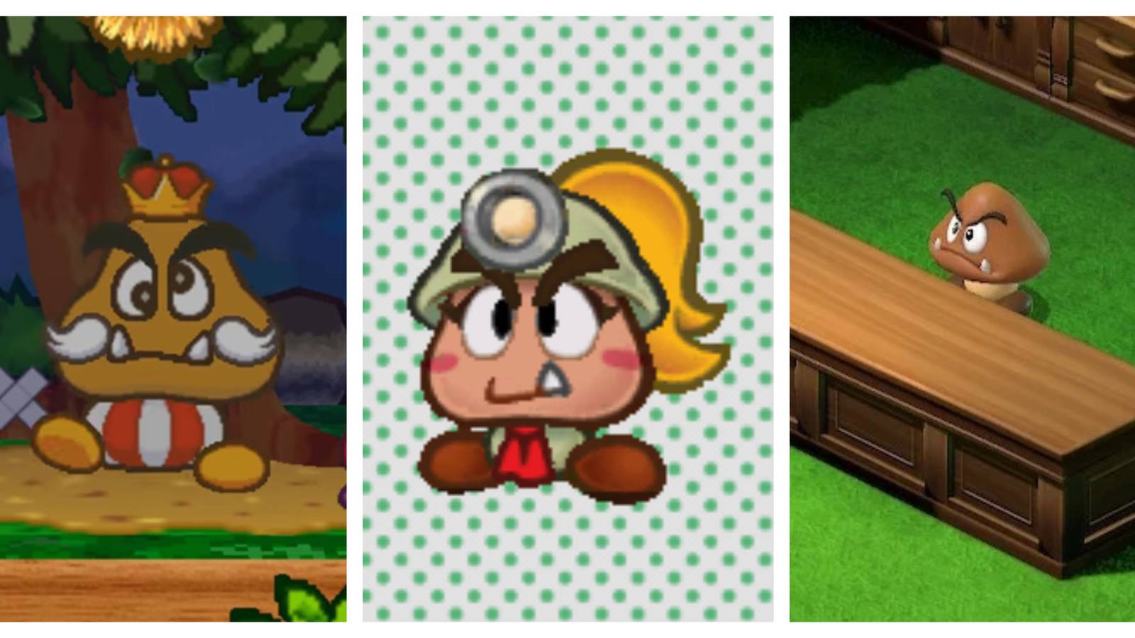 Goomba King, Goombella, and Goomhilde in the Mario series