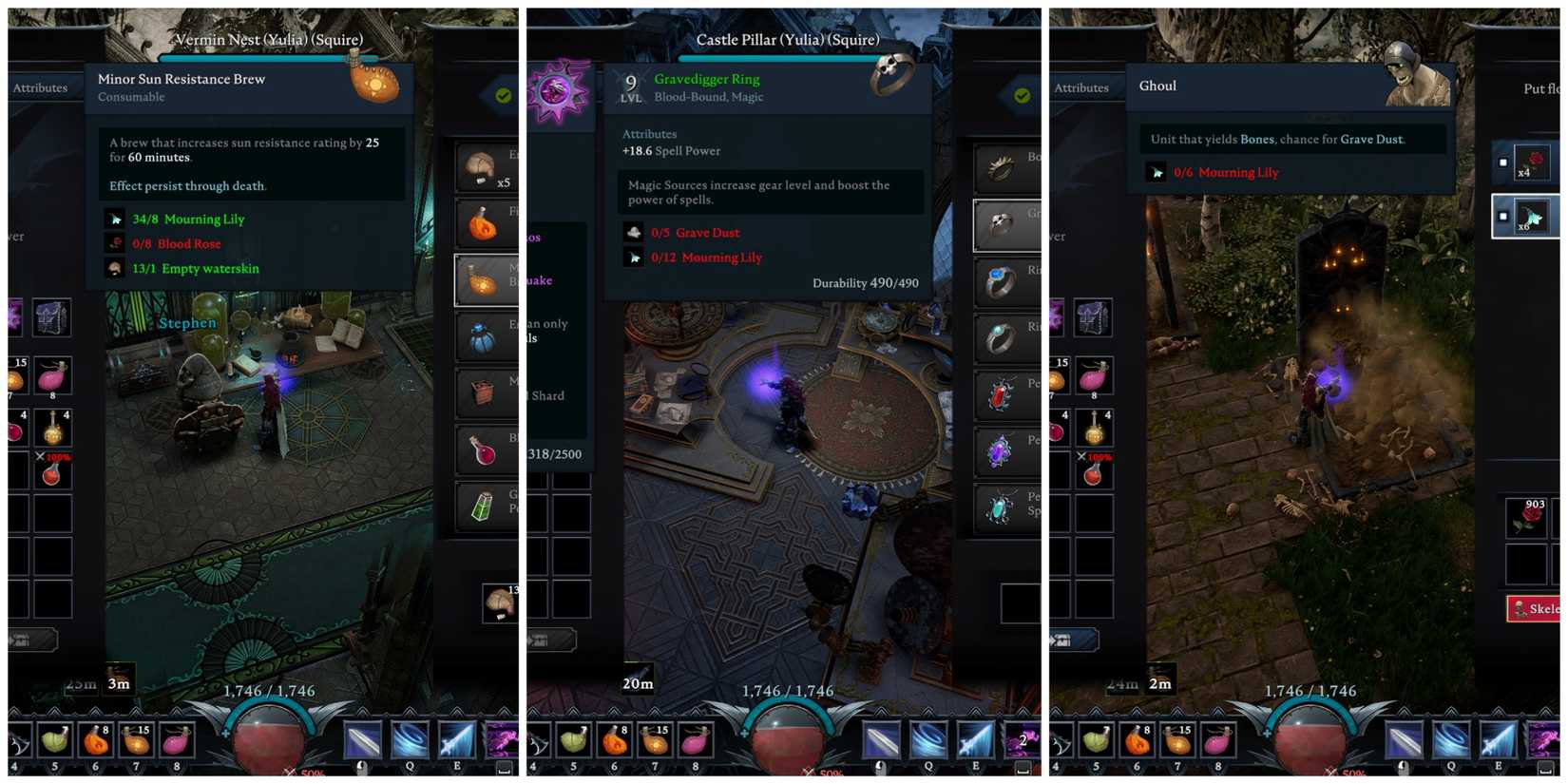 images of item recipes that use Mourning Lily in V Rising