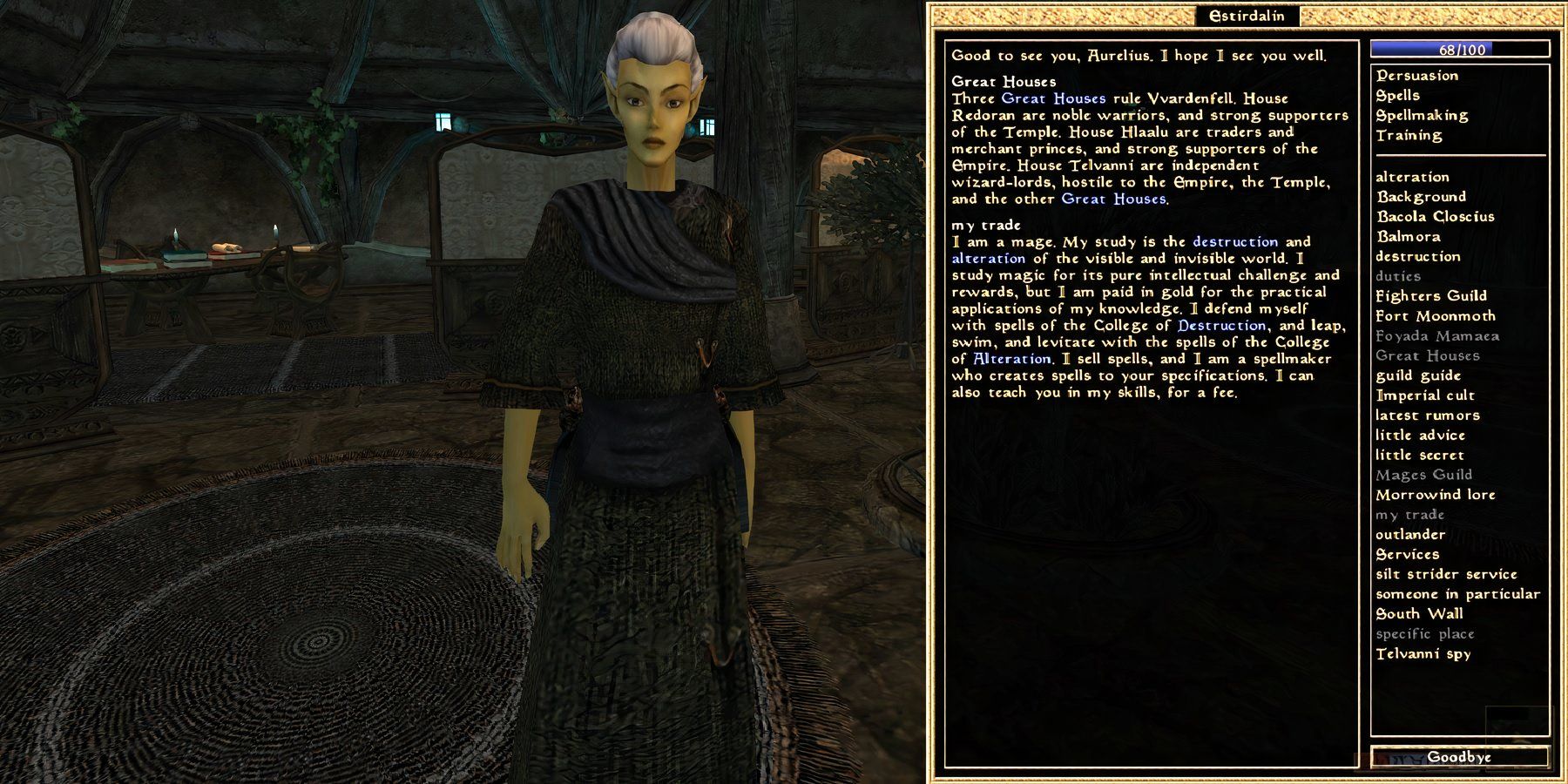 morrowind topic based dialogue system