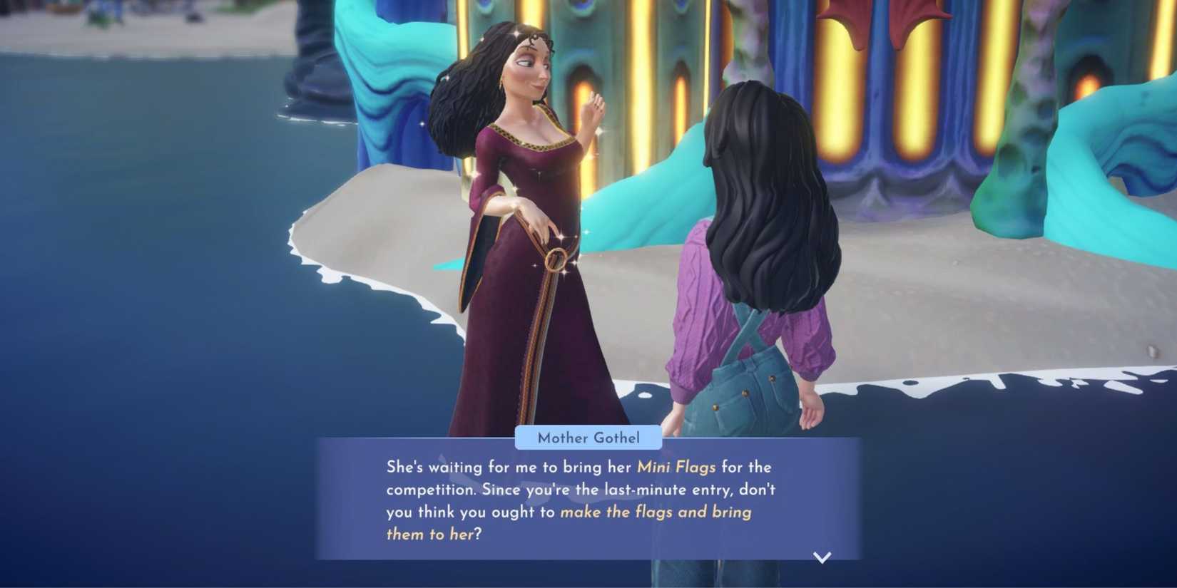 mother gothel asking the player to make flags dreamlight valley