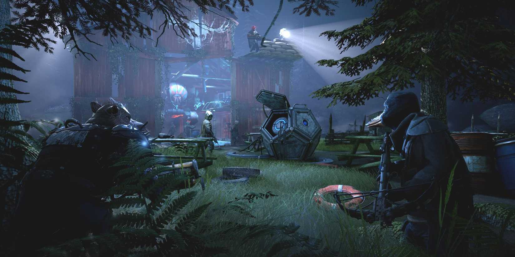 Mutants hiding and preparing for battle near a barn in Mutant Year Zero