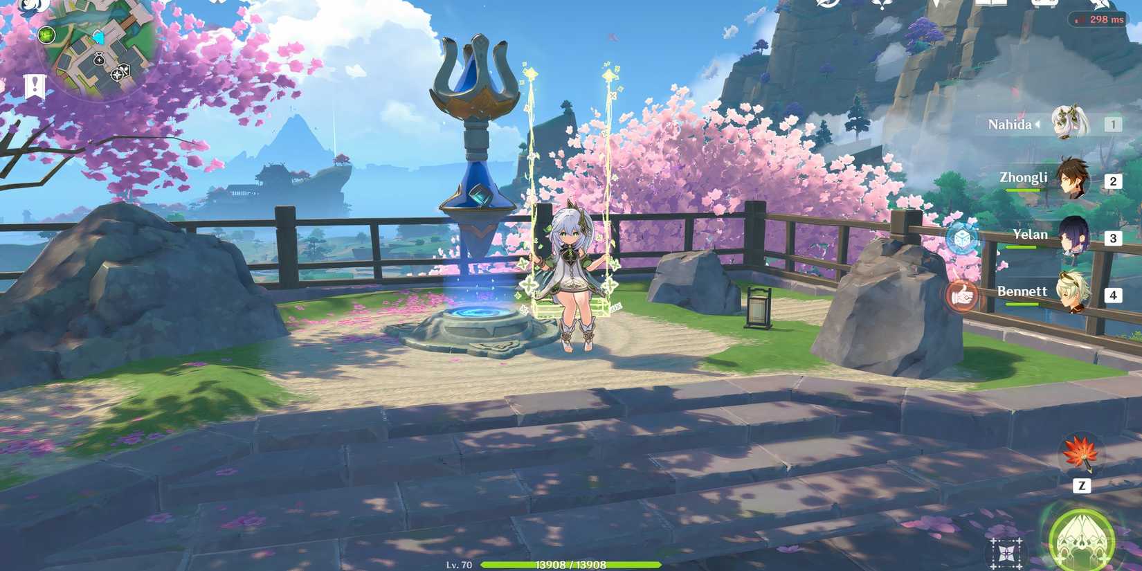 Nahida sitting near teleport waypoint in Inazuma