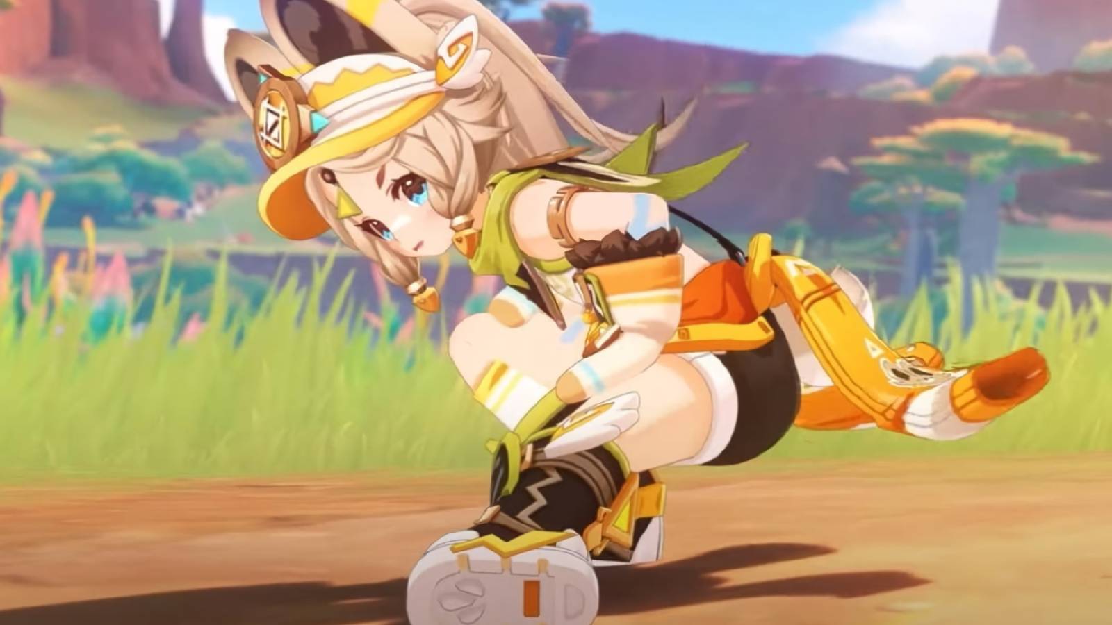 A screenshot from Genshin Impact's Natlan character teaser trailer, showing Kachina.