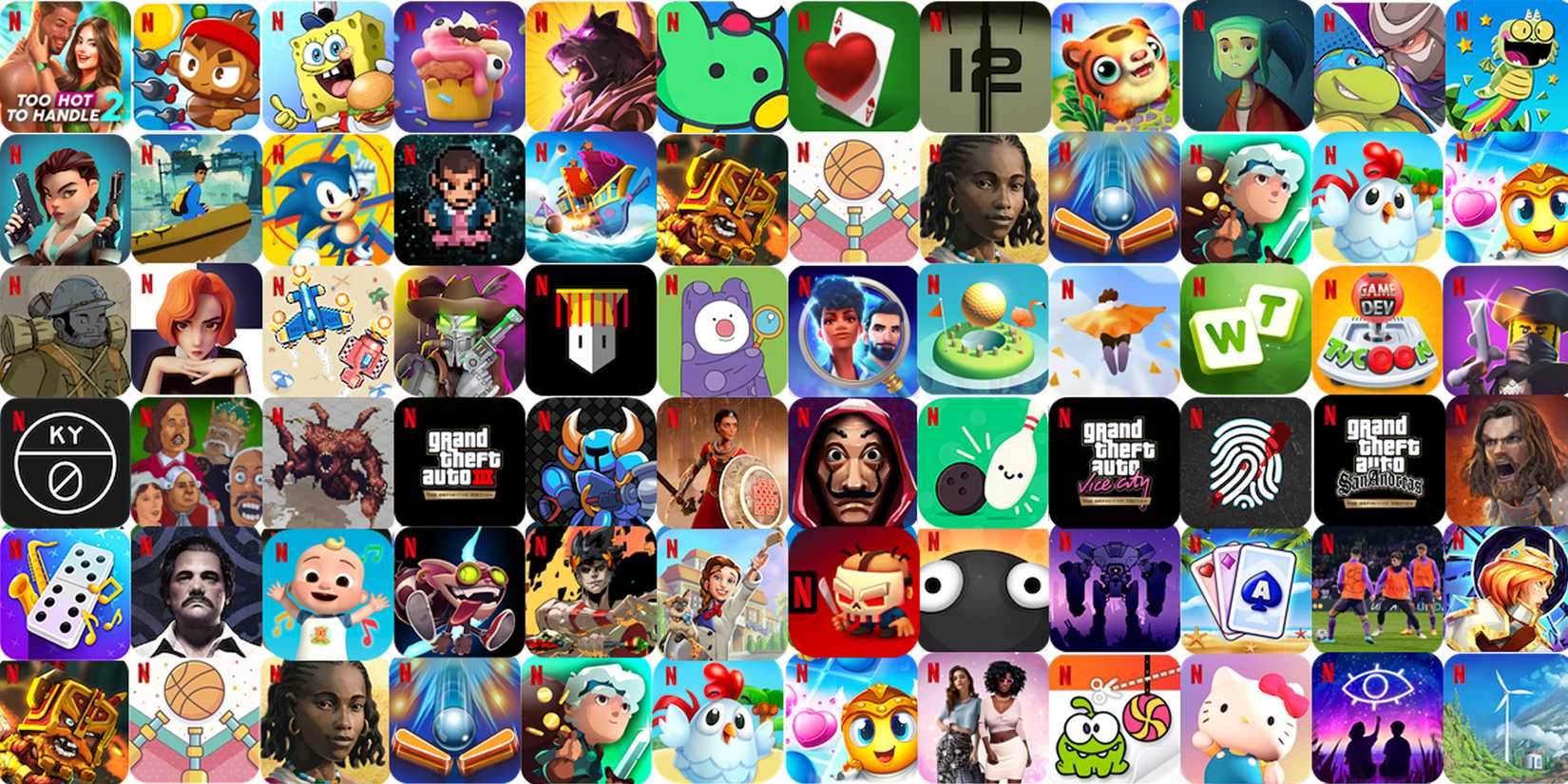 Netflix mobile game app icons collage