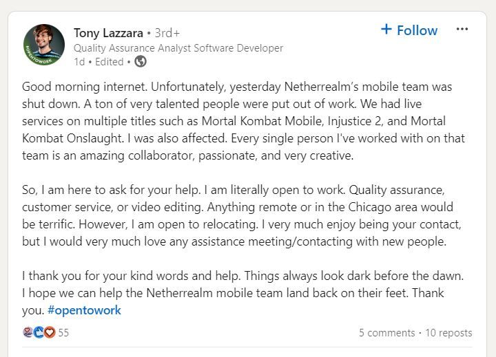 NetherRealm Studios, работающая над Mortal Kombat, увольняет сотрудников