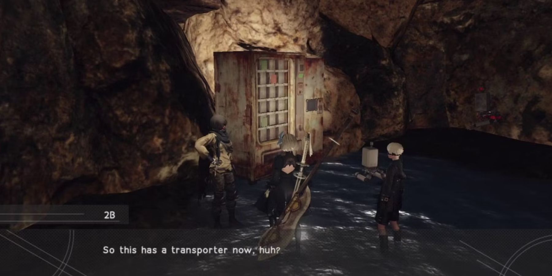 Nier Automata - 2B and 9S gaining access to the transporter