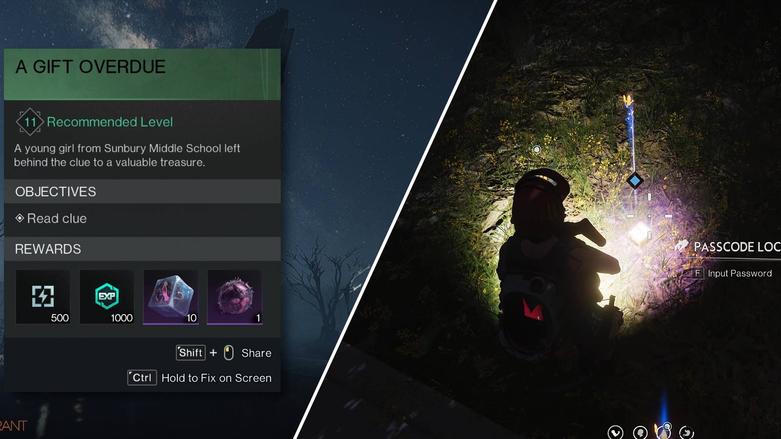 Split-image showcasing 'A Gift Overdue' in Once Human