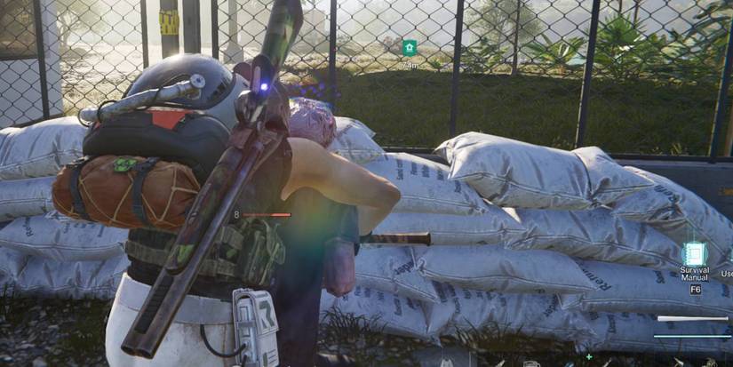 once human choking a deviant monster with a baseball bat