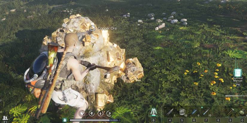 once human mining copper ore with pickaxe