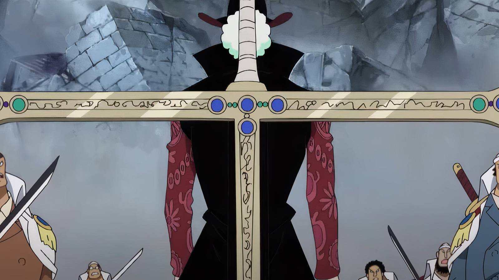 One Piece Dracule Mihawk Yoru On Back Marineford