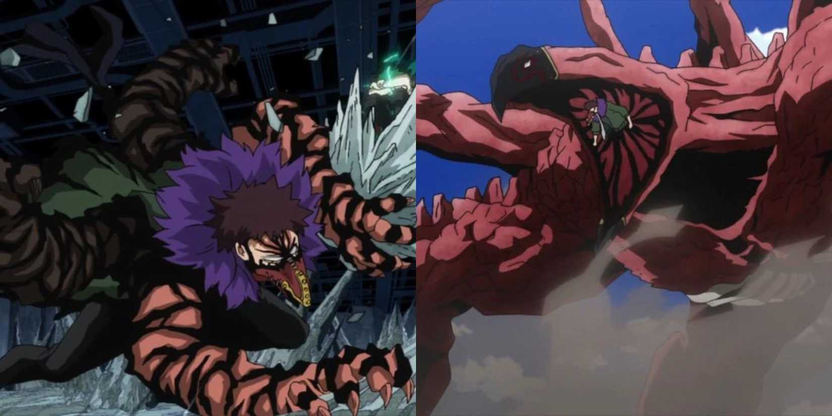 Overhaul uses his quirk to turn himself into a monster and, later, into a giant Kaiju.