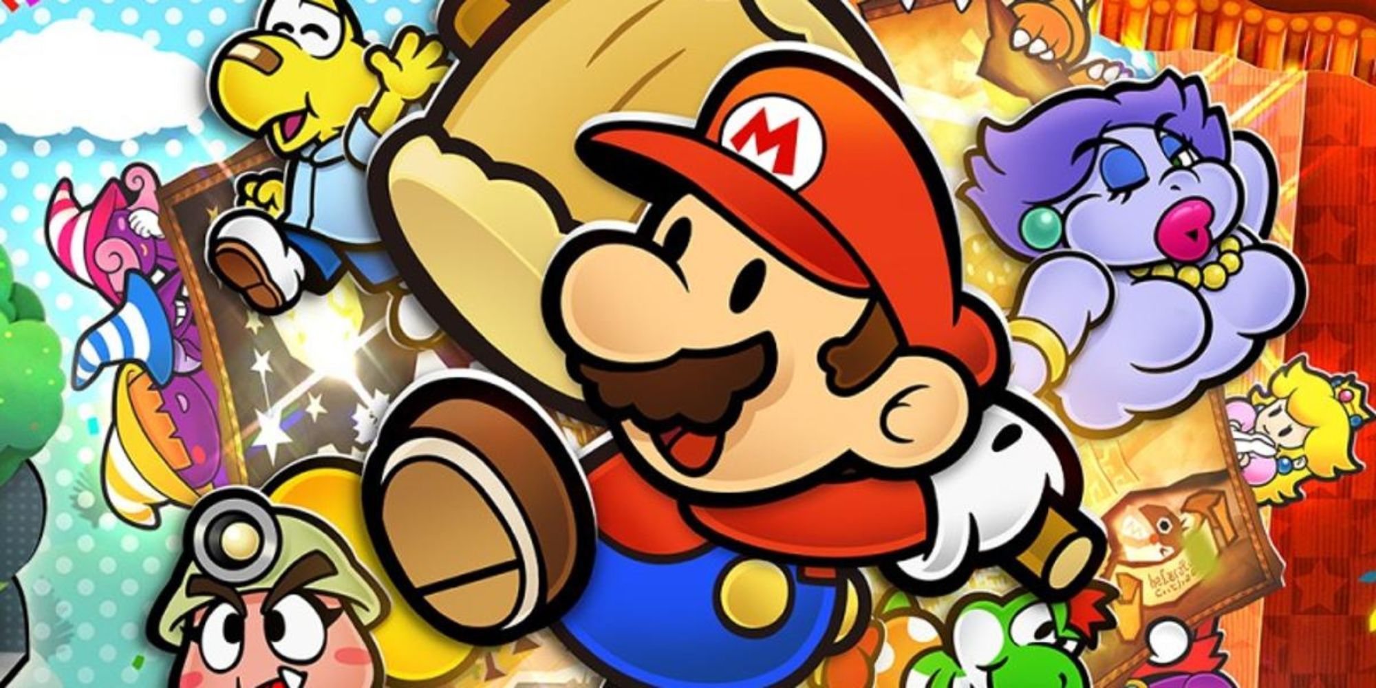 (Paper) Mario and his companions in official art of the game.