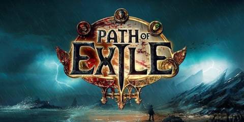Path of Exile logo with a stormy beach background.