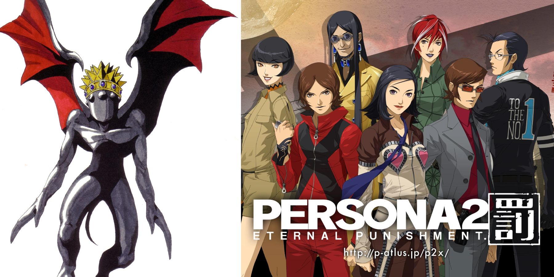 Persona 2_ Eternal Punishment split image Nyarlathotep and official game image 