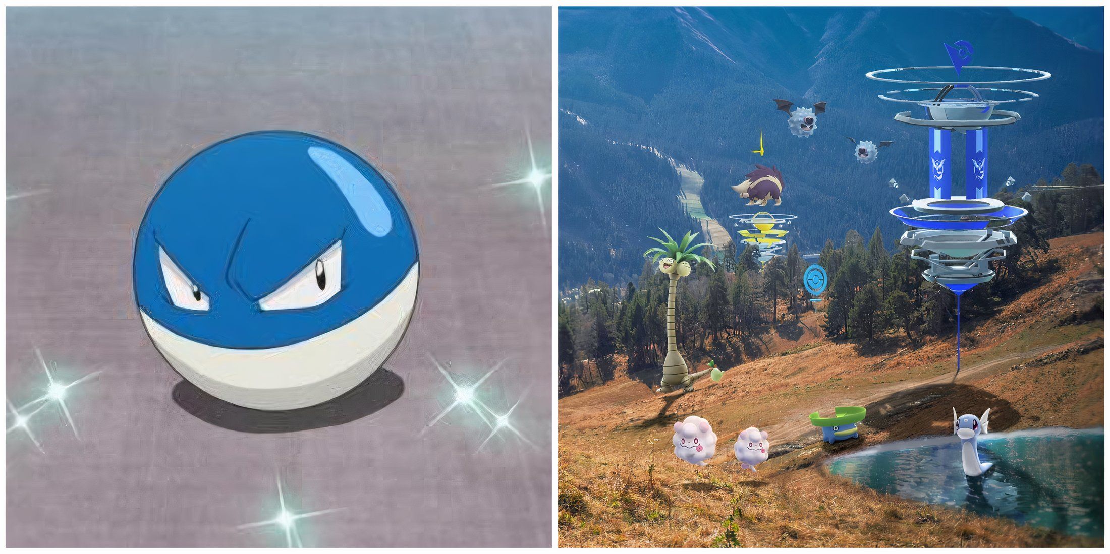 Split image of Shiny Voltorb and a limited time event in Pokemon GO