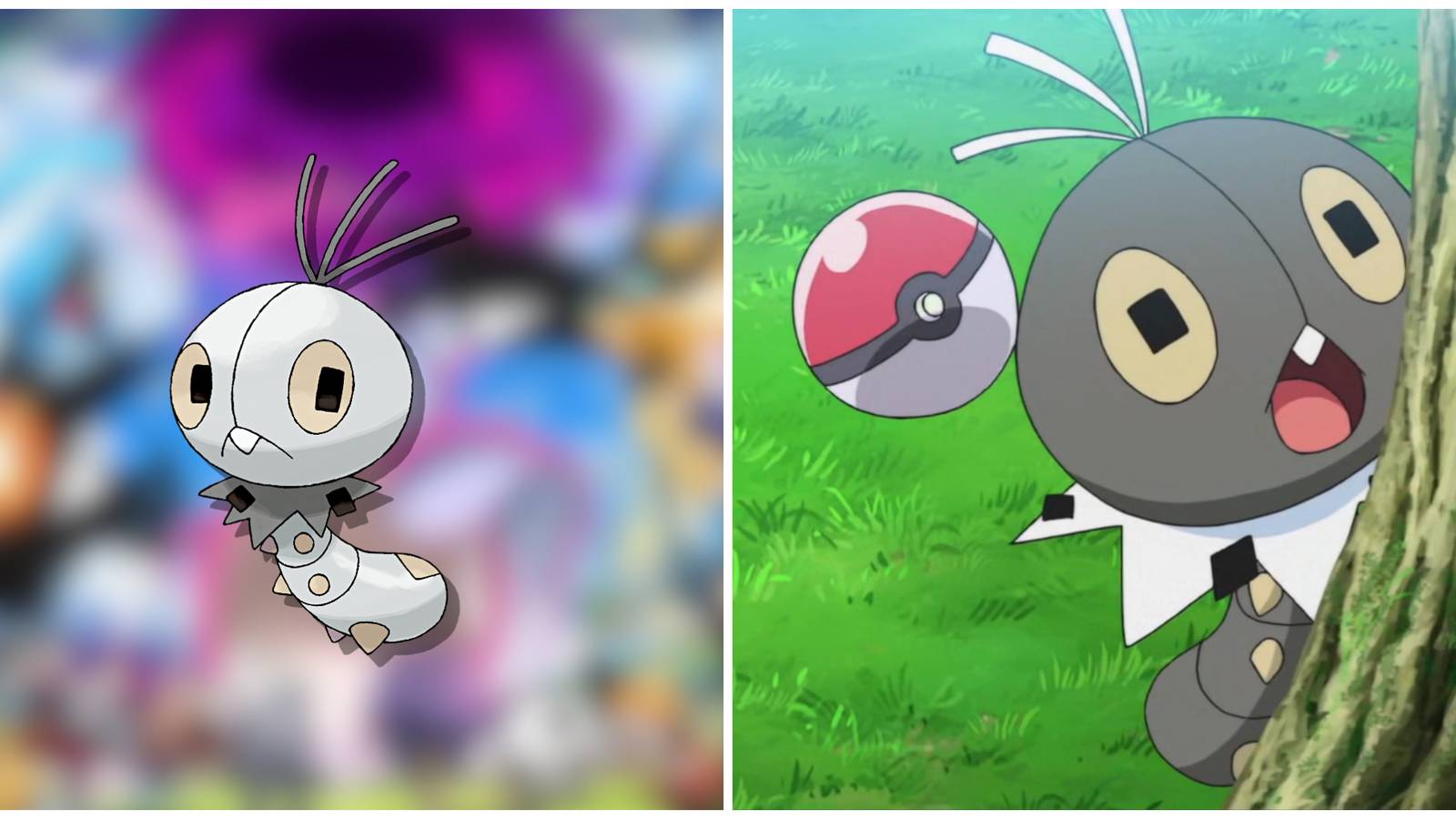 Split image of a Shiny Scatterbug and an original Scatterbug in Pokemon